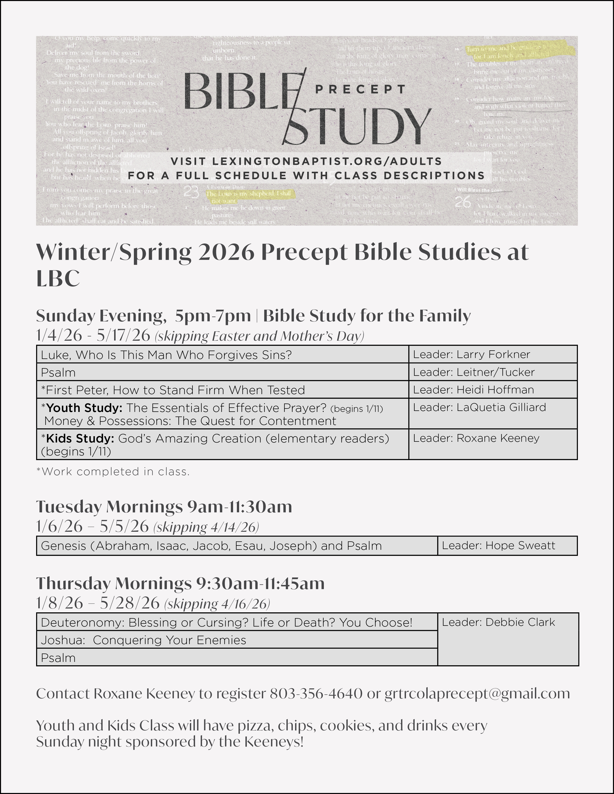 Precept Schedule Winter 2026